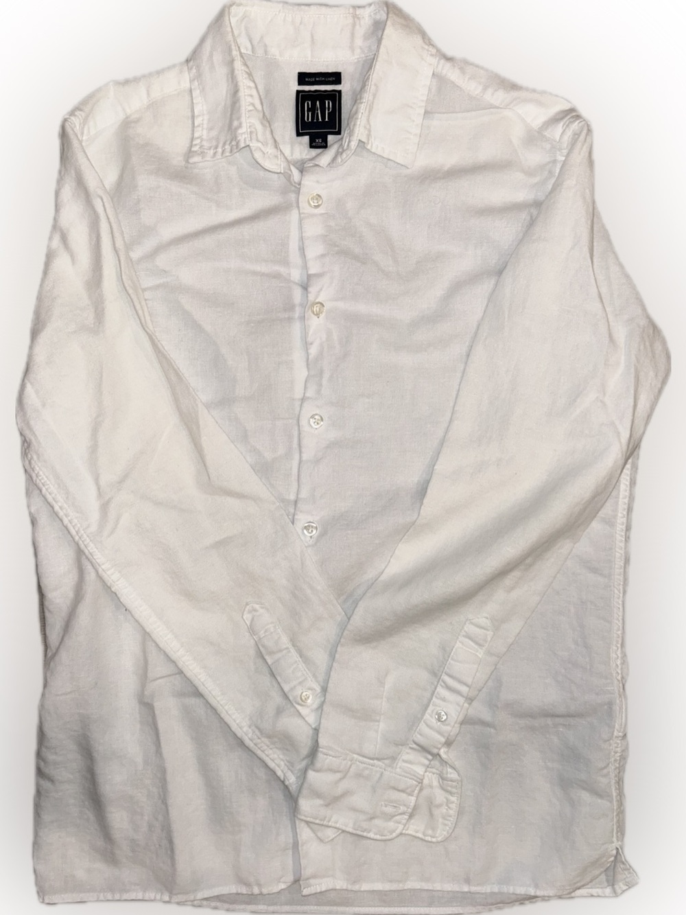 GAP Men's White Linen-Blend Button-Down Shirt